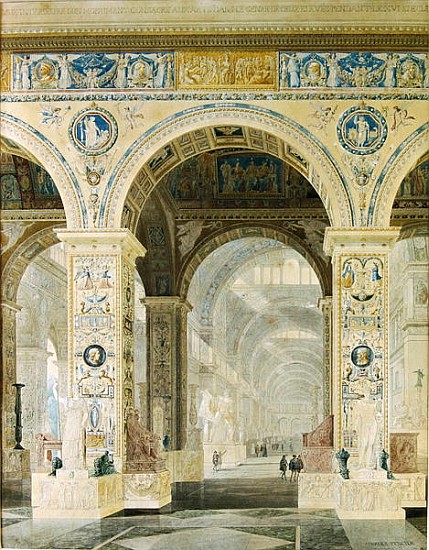 Interior View of the Louvre (gouache & w/c on paper) od Charles Percier
