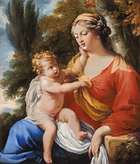 The virgin with the child in a landscape.