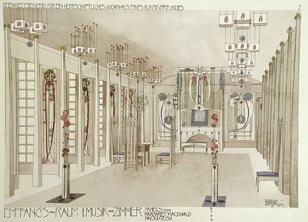 Design for a Music Room with panels by Margaret Macdonald Mackintosh (1865-1933) 1901 (colour litho) od Charles Rennie Mackintosh