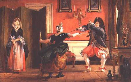 Jourdain Fences his Maid, Nicole with his Wife Looking on. Scene From 'Le Bourgeois Gentilhomme', Ac od Charles Robert Leslie