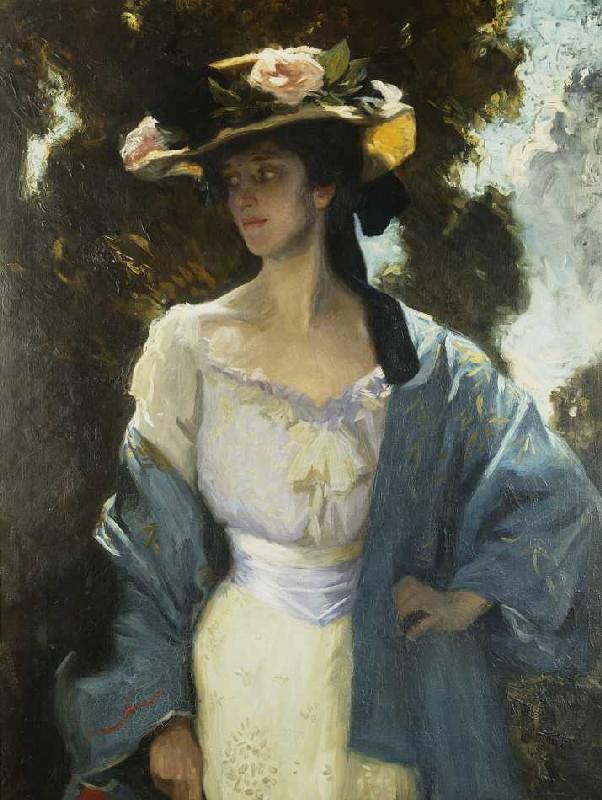 Frances Josephine Furse, Schwägerin des Künstlers, in einer blauen, orientalischen Jacke od Charles Wellington Furse