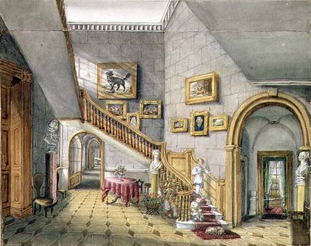 The Staircase, Strood Park, f.26 from an 'Album of Interiors' od Charlotte Bosanquet