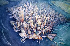 Manhattan from Above, 1994 (oil on canvas) 