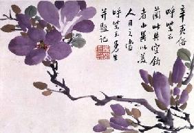 Blossoms, one of twelve leaves inscribed with a poem from an Album of Fruit and Flowers