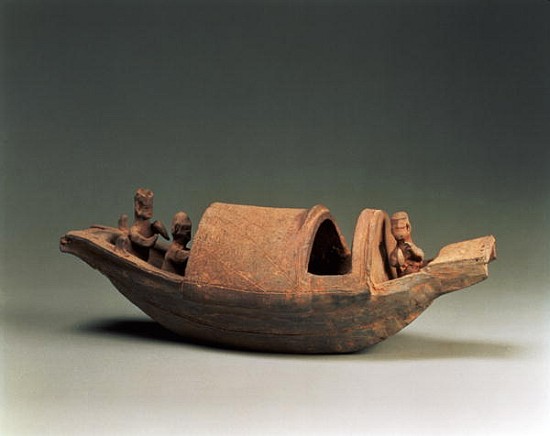 Boat and crew, tomb artefact, Eastern Han Dynasty, 25-220 AD (earthenware) od Chinese School