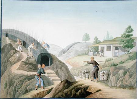 Manufacture of Porcelain: Firing the Dragon Kiln (w/c and gouache on paper) od Chinese School