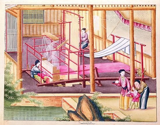 Ms 202 fol.10 Weaving, from a book on the silk industry od Chinese School