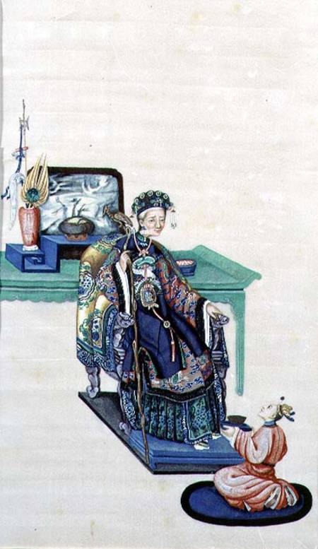 Old Woman Seated with a Kneeling Servant od Chinese School