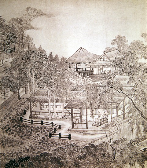 Passing the Summer at the Thatched Hall of the Inkwell (ink on paper) od Chinese School