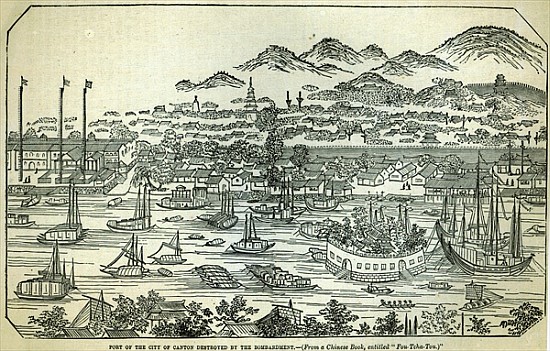 Port of the City of Canton, destroyed the bombardment, Chinese illustration printed in ''The Illustr od Chinese School
