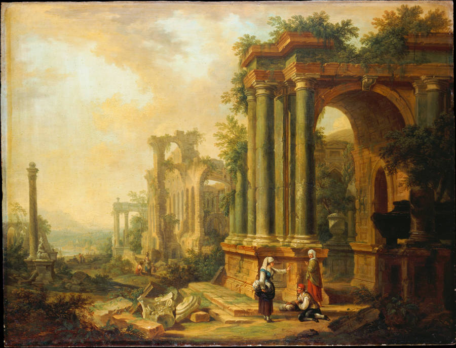 Landscape with Ancient Ruins and a Column od Christian Georg Schütz d. Ä.