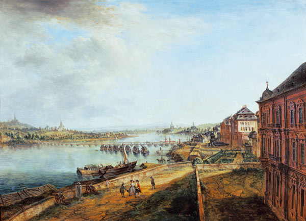 View from the Martinsburg on the bank of the Rhine in Mainz od Christian Georg Schütz d.Ä.