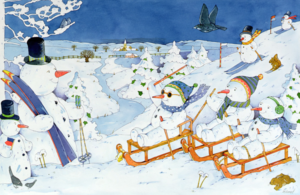 Snowmen Tobogganing, 1997 (w/c on paper)  od Christian  Kaempf