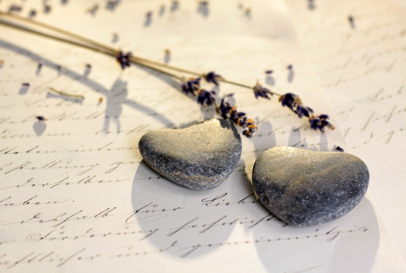 Stone hearts on old letter od Christian Müringer