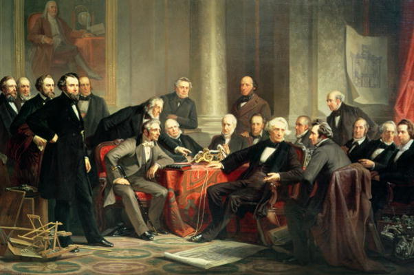 Men of Progress: group portrait of the great American inventors of the Victorian Age, 1862 (oil on c od Christian Schussele