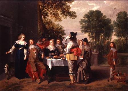 Elegant Company seated at a Table in a Formal Garden od Christoffel Jacobsz van der Lamen