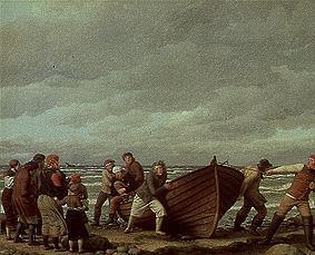Fishermen from Hornbaek bring her boat to country. od Christoffer Wilhelm Eckersberg