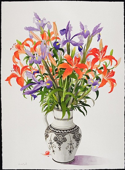 Flowers in a Black and White Jug (w/c)  od Christopher  Ryland
