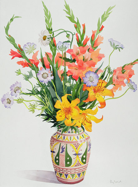 Orange and Blue Flowers in a Moroccan Vase (w/c)  od Christopher  Ryland