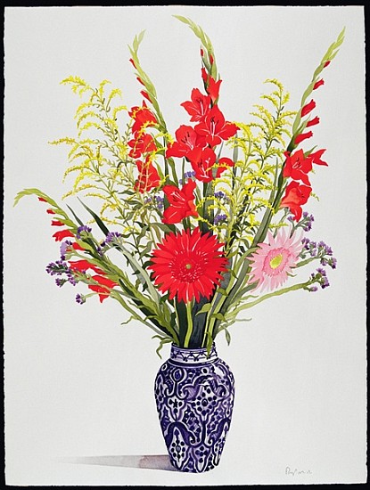 Tiger Lilies, Gladioli and Scabious in a Blue Moroccan Vase (w/c)  od Christopher  Ryland