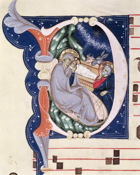 Ms 561 f.31v Historiated initial 'D' depicting the Nativity, from a gradual from the Monastery of Sa od giovanni Cimabue