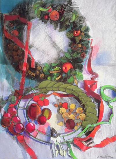 Making of Christmas Garlands (pastel on paper)  od Claire  Spencer