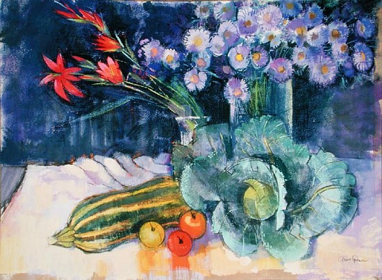 Still Life with Fruit and Flowers (mixed media)  od Claire  Spencer