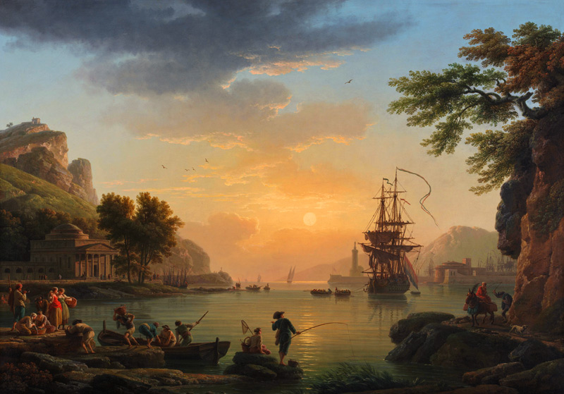 A Landscape at Sunset with Fishermen returning with their Catch od Claude Joseph Vernet