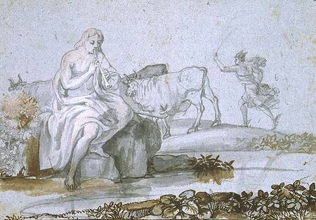 Apollo and Mercury (brown & grey ink and wash on paper) od Claude Lorrain
