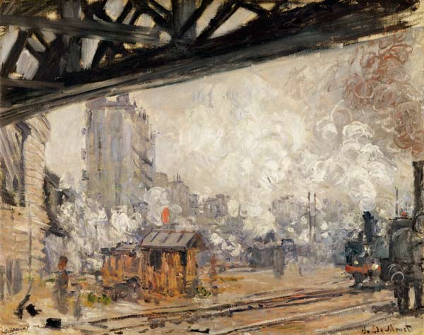 "La Gare Saint-Lazare, vue extérieure" (Außenansicht des Bahnhofs Saint-Lazare in Paris) od Claude Monet