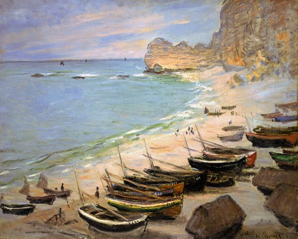 Boats on the beach of Etretat. od Claude Monet