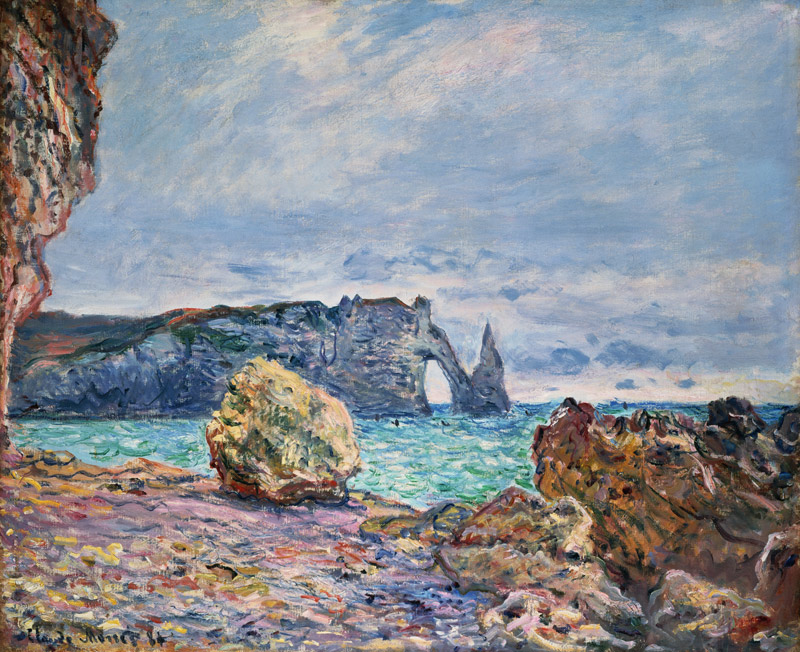 Etretat, beach and Falaise d ' Aval od Claude Monet