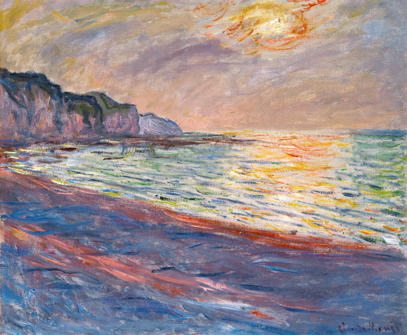 The Beach at Pourville, Setting Sun od Claude Monet