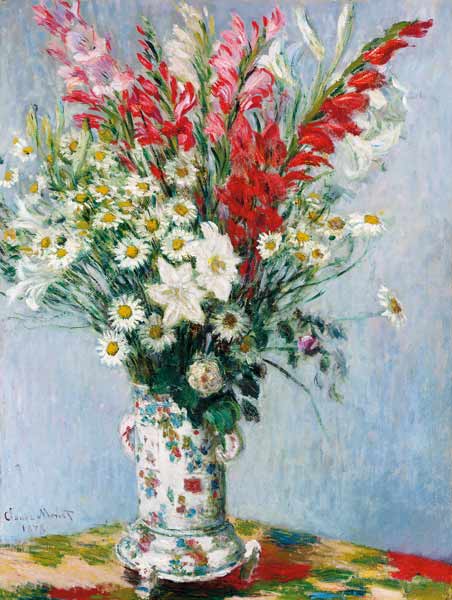 Blumenstrauß aus Gladiolen, Lilien und Margeriten od Claude Monet