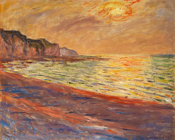 Pláž v Pourville, západ slunce od Claude Monet