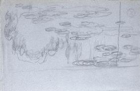 Water-lilies, c.1918 (black crayon on blue-crayon paper)