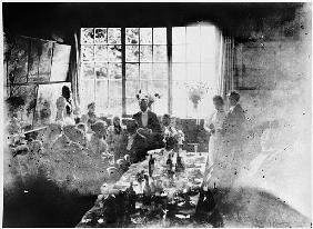 Wedding meal of Suzanne Hoschede and Theodore Earl Butler, 20 July 1892 (b/w print)