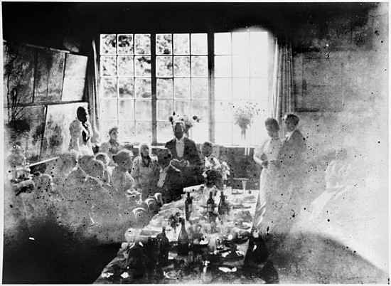 Wedding meal of Suzanne Hoschede and Theodore Earl Butler, 20 July 1892 (b/w print) od Claude Monet