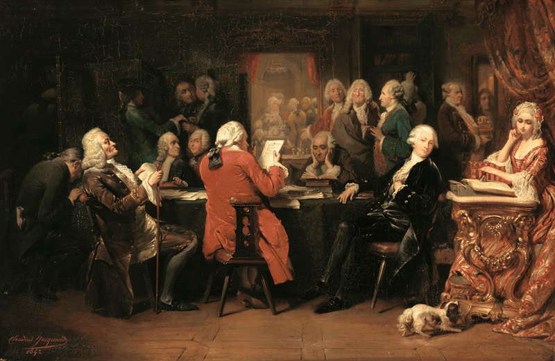 Voltaire im Lesezimmer des Café Procope. od Claudius Jacquand
