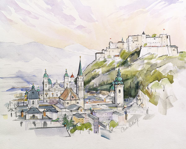 Salzburg Sunrise (w/c on paper)  od Clive  Metcalfe