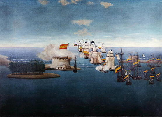 The Battle of Maracaibo on 24th July, 1823 (oil on canvas) od Colombian School