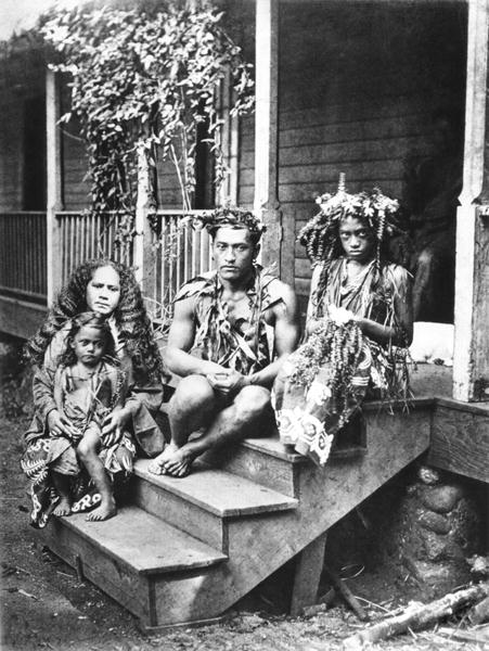 Tahitian family, illustration from ''Tahiti'', published in London, 1882 (b/w photo)  od Colonel Stuart-Wortley