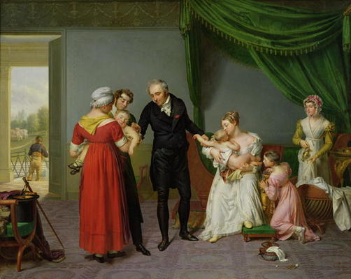 Baron Jean Louis Alibert (1768-1837) performing the vaccination against smallpox in the Chateau of L od Constant Joseph Desbordes