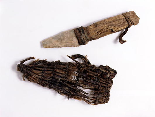 Dagger and scabbard found with the Oetzi Iceman (bast, leather, ash wood and flint) od Copper Age