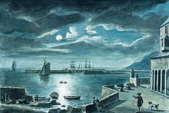The Harbour and the Cobb, Lyme Regis, Dorset, by Moonlight od Copplestone Warre Bamfylde