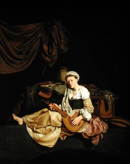 Young Woman Playing a Mandolin od Cornelis Bega