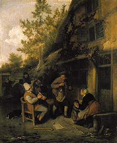 Farmers in front of a pub. od Cornelis Dusart