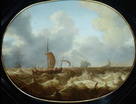 Fishing boats and other vessels in a stormy sea od Cornelis Stooter