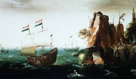 A Dutch Merchant Ship off a Rocky Coast od Cornelis Verbeeck