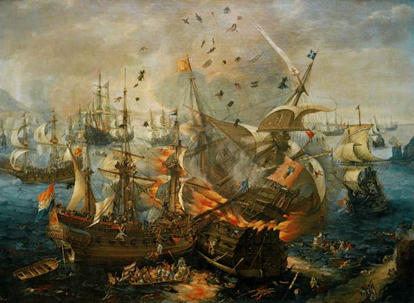 The Explosion of the Spanish Ship 1607 od Cornelis Claez Wieringen van